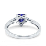 Art Deco Heart Three Stone Wedding Bridal Ring Round Blue Sapphire Simulated Cubic Zirconia 925 Sterling Silver