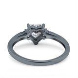 Art Deco Heart Three Stone Wedding Bridal Ring Round Blue Sapphire Simulated Cubic Zirconia 925 Sterling Silver