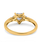 Art Deco Heart Three Stone Wedding Bridal Ring Round Blue Sapphire Simulated Cubic Zirconia 925 Sterling Silver