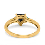 Art Deco Heart Three Stone Wedding Bridal Ring Round Green Emerald Simulated Cubic Zirconia 925 Sterling Silver