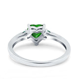 Art Deco Heart Three Stone Wedding Bridal Ring Round Green Emerald Simulated Cubic Zirconia 925 Sterling Silver