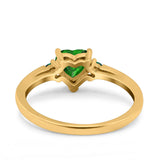 Art Deco Heart Three Stone Wedding Bridal Ring Round Green Emerald Simulated Cubic Zirconia 925 Sterling Silver