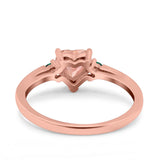 Art Deco Heart Three Stone Wedding Bridal Ring Round Green Emerald Simulated Cubic Zirconia 925 Sterling Silver