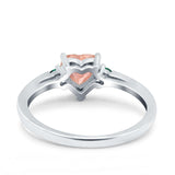Art Deco Heart Three Stone Wedding Bridal Ring Round Green Emerald Simulated Cubic Zirconia 925 Sterling Silver