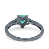 Art Deco Heart Three Stone Wedding Bridal Ring Round Green Emerald Simulated Cubic Zirconia 925 Sterling Silver