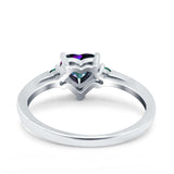 Art Deco Heart Three Stone Wedding Bridal Ring Round Green Emerald Simulated Cubic Zirconia 925 Sterling Silver