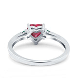 Art Deco Heart Three Stone Wedding Bridal Ring Round Green Emerald Simulated Cubic Zirconia 925 Sterling Silver