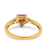 Art Deco Heart Three Stone Wedding Bridal Ring Round Green Emerald Simulated Cubic Zirconia 925 Sterling Silver