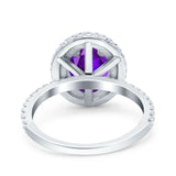 Halo Oval Art Deco Wedding Bridal Ring Band Round Simulated Cubic Zirconia 925 Sterling Silver