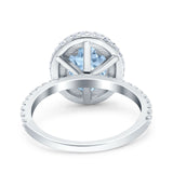 Halo Oval Art Deco Wedding Bridal Ring Band Round Simulated Cubic Zirconia 925 Sterling Silver