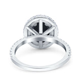 Halo Oval Art Deco Wedding Bridal Ring Band Round Simulated Cubic Zirconia 925 Sterling Silver