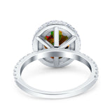 Halo Oval Art Deco Wedding Bridal Ring Band Round Simulated Cubic Zirconia 925 Sterling Silver