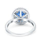 Halo Oval Art Deco Wedding Bridal Ring Band Round Simulated Cubic Zirconia 925 Sterling Silver