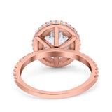Halo Oval Art Deco Wedding Bridal Ring Band Round Simulated Cubic Zirconia 925 Sterling Silver