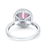 Halo Oval Art Deco Wedding Bridal Ring Band Round Simulated Cubic Zirconia 925 Sterling Silver