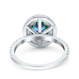 Halo Oval Art Deco Wedding Bridal Ring Band Round Simulated Cubic Zirconia 925 Sterling Silver