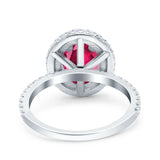 Halo Oval Art Deco Wedding Bridal Ring Band Round Simulated Cubic Zirconia 925 Sterling Silver