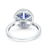 Halo Oval Art Deco Wedding Bridal Ring Band Round Simulated Cubic Zirconia 925 Sterling Silver