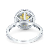 Halo Oval Art Deco Wedding Bridal Ring Band Round Simulated Cubic Zirconia 925 Sterling Silver