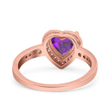 Heart Promise Ring Halo Heart Round Simulated Cubic Zirconia 925 Sterling Silver