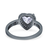 Heart Promise Ring Halo Heart Round Simulated Cubic Zirconia 925 Sterling Silver
