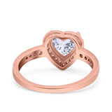 Heart Promise Ring Halo Heart Round Simulated Cubic Zirconia 925 Sterling Silver