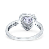 Heart Promise Ring Halo Heart Round Simulated Cubic Zirconia 925 Sterling Silver