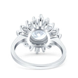 Art Deco Wedding Engagement Bridal Ring Baguette Round Simulated Cubic Zirconia 925 Sterling Silver