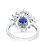 Art Deco Wedding Engagement Bridal Ring Baguette Round Simulated Cubic Zirconia 925 Sterling Silver