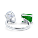 925 Sterling Silver Ring Open Teardrop Pear Emerald Cut CZ Wedding Engagement Bridal Anniversary Cocktail Ring