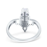 Art Deco Solitaire Accent Pear Wedding Engagement Bridal Ring Band Round Simulated Cubic Zirconia 925 Sterling Silver