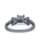 Art Deco Wedding Bridal Ring Leaf Dainty Round Simulated Cubic Zirconia 925 Sterling Silver