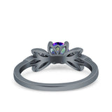 Art Deco Wedding Bridal Ring Leaf Dainty Round Simulated Cubic Zirconia 925 Sterling Silver