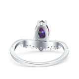 Art Deco Solitaire Accent Pear Wedding Engagement Bridal Ring Band Round Simulated Cubic Zirconia 925 Sterling Silver