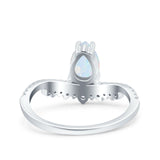 Art Deco Solitaire Accent Pear Wedding Engagement Bridal Ring Band Round Simulated Cubic Zirconia 925 Sterling Silver