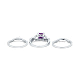 Three Piece Infinity Shank Cushion Cut Art Deco Halo Engagement Ring Round Simulated Cubic Zirconia 925 Sterling Silver