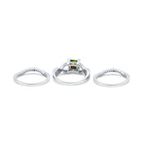 Three Piece Infinity Shank Cushion Cut Art Deco Halo Engagement Ring Round Simulated Cubic Zirconia 925 Sterling Silver