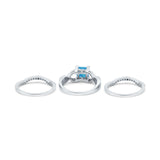 Three Piece Infinity Shank Cushion Cut Art Deco Halo Engagement Ring Round Simulated Cubic Zirconia 925 Sterling Silver