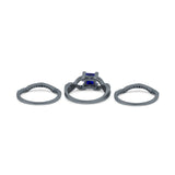Three Piece Infinity Shank Cushion Cut Art Deco Halo Engagement Ring Round Simulated Cubic Zirconia 925 Sterling Silver