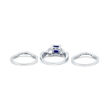 Three Piece Infinity Shank Cushion Cut Art Deco Halo Engagement Ring Round Simulated Cubic Zirconia 925 Sterling Silver