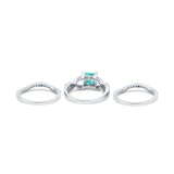 Three Piece Infinity Shank Cushion Cut Art Deco Halo Engagement Ring Round Simulated Cubic Zirconia 925 Sterling Silver