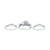 Three Piece Infinity Shank Cushion Cut Art Deco Halo Engagement Ring Round Simulated Cubic Zirconia 925 Sterling Silver