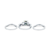 Three Piece Infinity Shank Cushion Cut Art Deco Halo Engagement Ring Round Simulated Cubic Zirconia 925 Sterling Silver