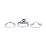 Three Piece Infinity Shank Cushion Cut Art Deco Halo Engagement Ring Round Simulated Cubic Zirconia 925 Sterling Silver