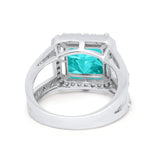 Halo Princess Shape Engagement Ring Simulated CZ 925 Sterling Silver