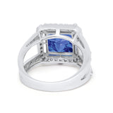 Halo Princess Shape Engagement Ring Simulated CZ 925 Sterling Silver