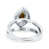 Two Piece Halo Marquise Art Deco Wedding Engagement Bridal Ring Round Simulated Cubic Zirconia 925 Sterling Silver