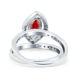 Two Piece Halo Marquise Art Deco Wedding Engagement Bridal Ring Round Simulated Cubic Zirconia 925 Sterling Silver
