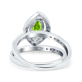 Two Piece Halo Marquise Art Deco Wedding Engagement Bridal Ring Round Simulated Cubic Zirconia 925 Sterling Silver