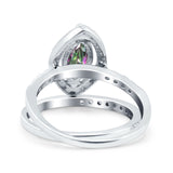 Two Piece Halo Marquise Art Deco Wedding Engagement Bridal Ring Round Simulated Cubic Zirconia 925 Sterling Silver